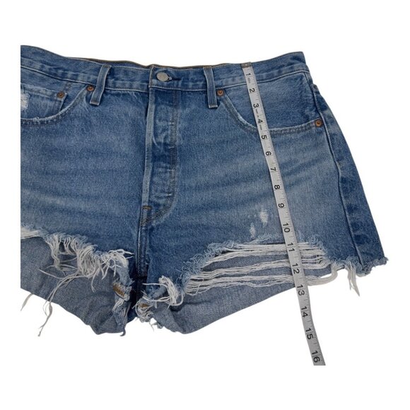 Levis Premium Women Distressed Button Fly High-Waisted Denim Short SZ W34 Cotton - Picture 6 of 12